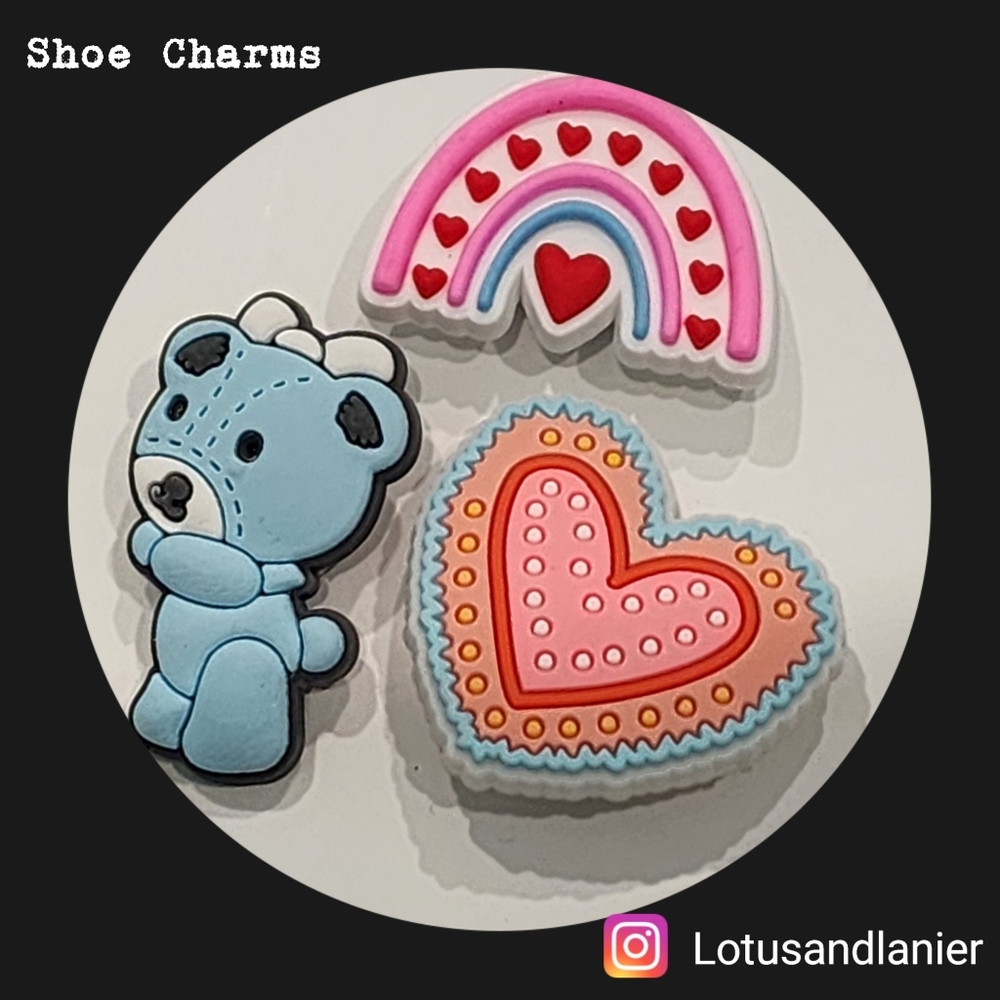Shoe Charms Blue Stitched Bear Set of 3
